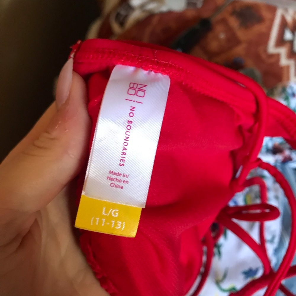 Red String Bikini Top Double Strap Triangle Style… - image 3